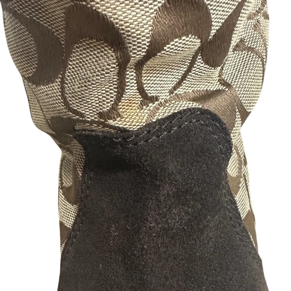 Coach Kally Signature Suede Winter Boots Women Brown Khaki Faux Fur Good 6.5 B - Picture 9 of 16